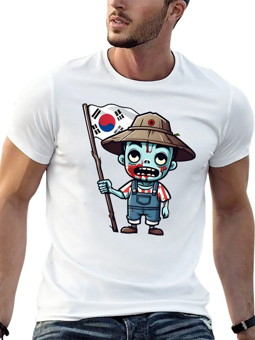 Zombie South Korea Flag Graphic T-Shirt