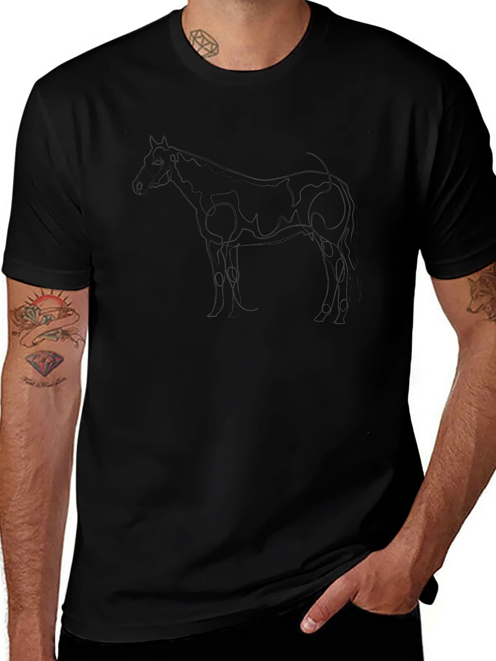 Horse Line Art Black Graphic Tee