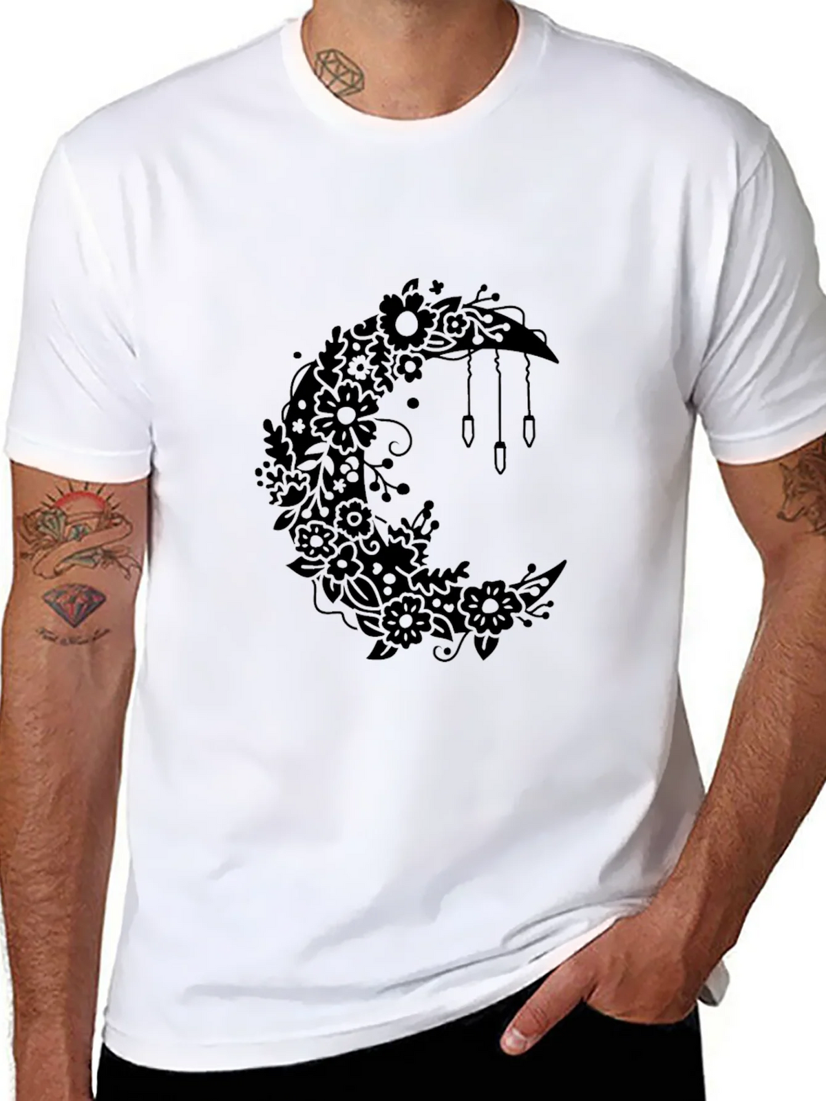 Floral Moon Graphic Tee - Black Cotton Comfort