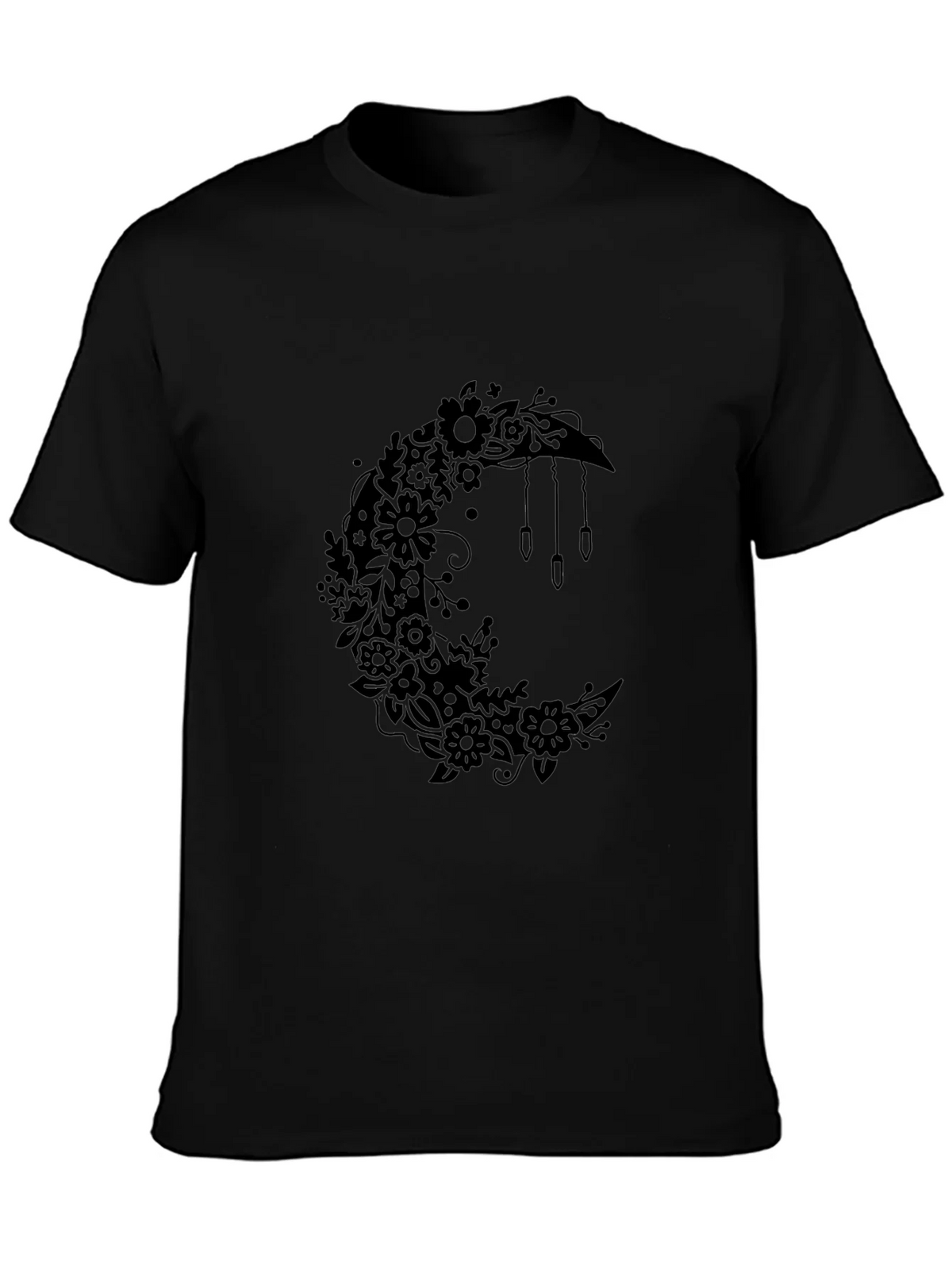 Floral Moon Graphic Tee - Black Cotton Comfort